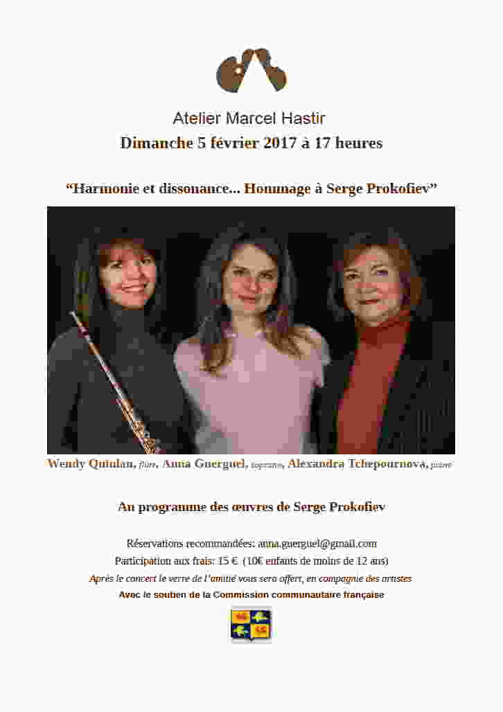 Affiche. Atelier Marcel Hastir. Harmonie et dissonance… Hommage à Serge Prokofiev. 2017-02-05